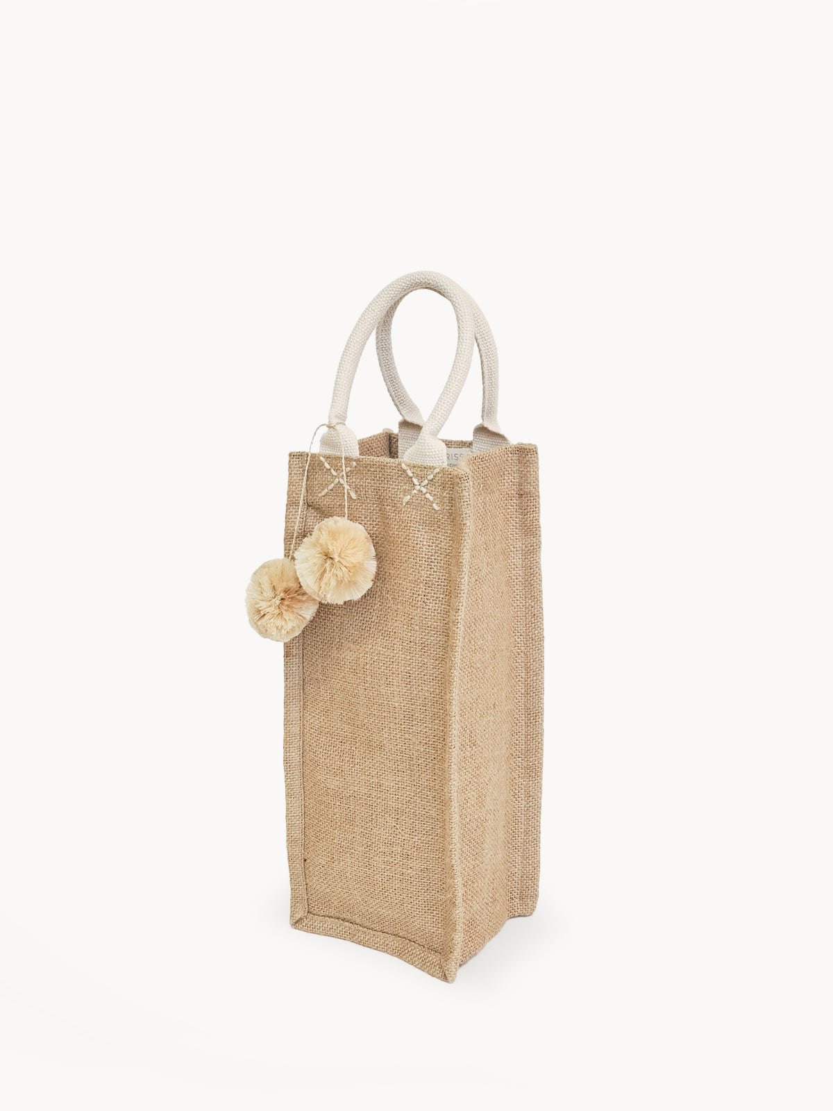 Pom pom canvas wine bag