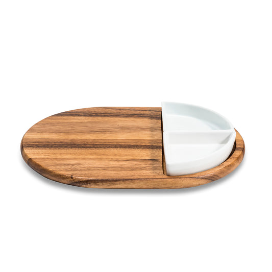 
Charcuterie Serving Tray w/ 2 Triangular Ceramic Bowls