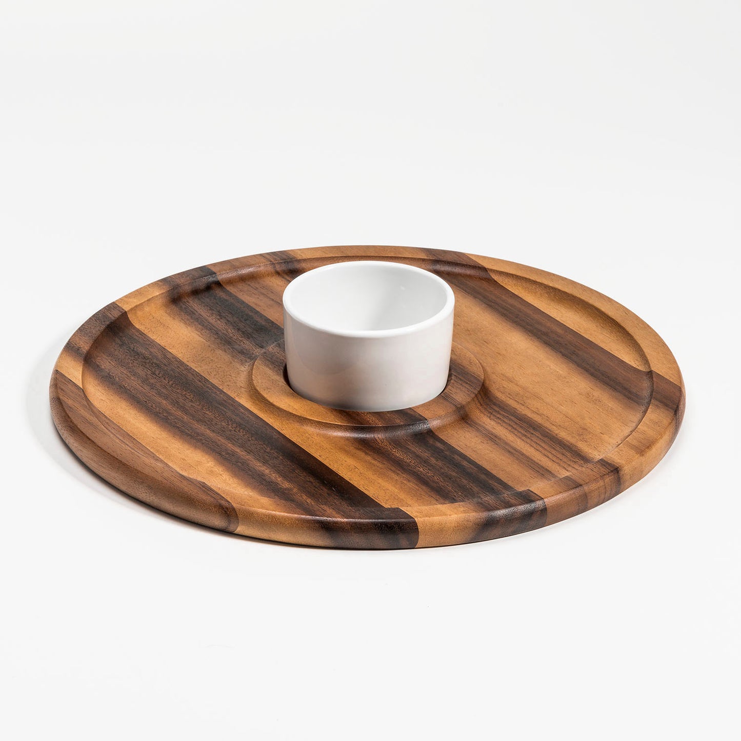 Large Wood Tray with Ceramic Dip Bowl