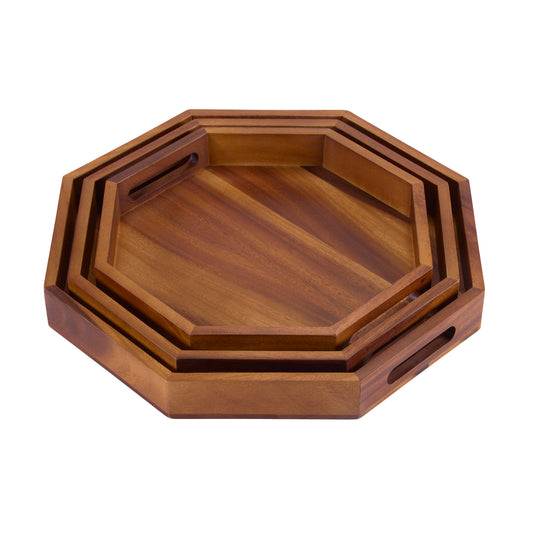 octagon wood serving tray set 